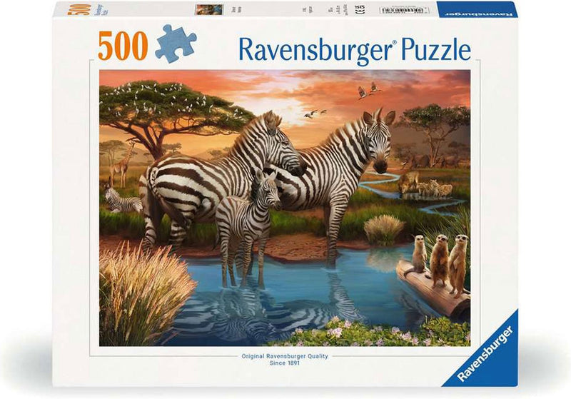 Afbeelding laden in galerijviewer, Ravensburger legpuzzel zebra's bij de drinkplaats, 500 stukjes

