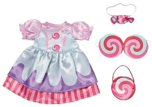 Baby born poppenoutfit kleurrijk snoepjurk 43cm poppenkleding.