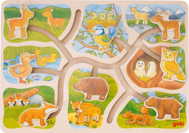 Goki houten schuifpuzzel wie hoort bij wie, 8st.