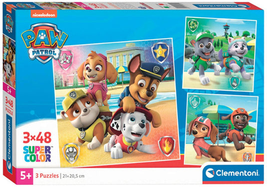 Clementoni legpuzzel super color vierkant paw patrol, 3x48st.
