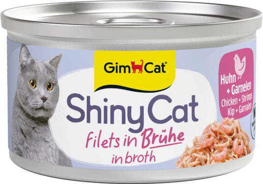 Gimcat 24 x 70 g - shinycat filets in broth kip + garnalen