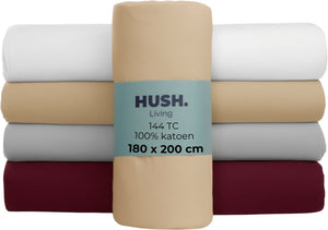 Hush. living hush living - hoeslaken 180x200+30cm - 100% katoen, 144tc, soepel en ademend - elastiek rondom - zand