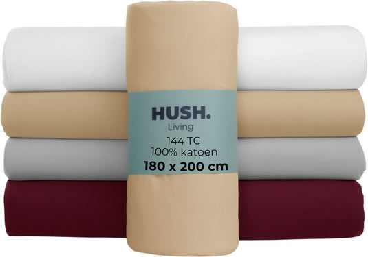 Hush. living hush living - hoeslaken 180x200+30cm - 100% katoen, 144tc, soepel en ademend - elastiek rondom - zand