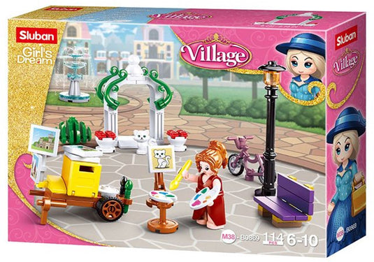 Sluban girls dream village park schilder bouwspeelgoed kinderen vanaf 6 jaar – constructiespeelgoed modelbouw park scène – bouwdoos met 114 bouwstenen en 1 minifiguur – m38-b0869
