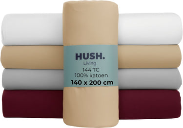 Hush. living hush living - hoeslaken 140x200+30cm - 100% katoen, 144tc, soepel en ademend - elastiek rondom - zand
