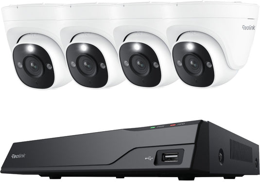 Reolink 4k uhd poe-beveiligingscamerasysteem nvs8-8md4 - 8ch nvr met ingebouwde 2 tb hdd - 4 stuks 4k 8mp poe bedrade koepelcamera's met persoons- en voertuigdetectie - 30 m haarscherp nachtzicht - 24 7 opname
