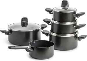Greenpan memphis kookpannenset 9-delig - 16 18 20 24cm - 1.6 1.6 2.1 3.1 4.9l - pfas-vrije antikleeflaag - inductie kookpan - keramische pan - ovenbestendig tot 160°c - koudgrepen - met glazen deksel - zwart