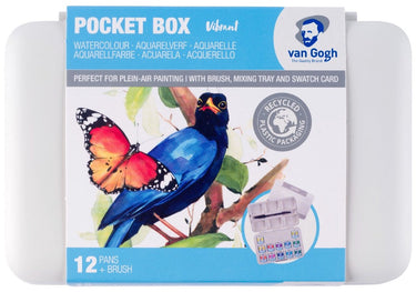 Van gogh aquarelverf pocket box felle tinten met 12 kleuren in halve napjes