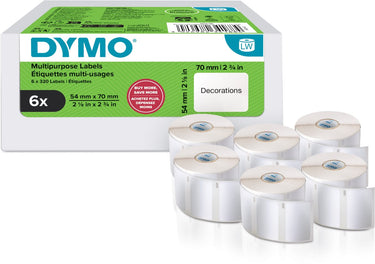 Dymo originele multifunctionele labelwriter labels | 54 mm x 70 mm | 6 met elk 320 labels (1.920 zelfklevende etiketten) | voor de labelwriter labelprinters | gemaakt in europa