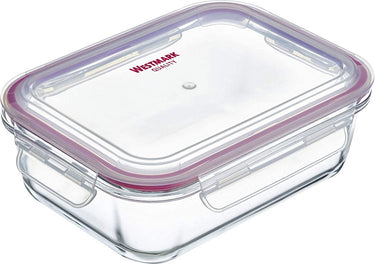 Westmark glazen voedselbewaardoos, inhoud: 1520 ml, geschikt voor de vriezer, magnetron en oven, glas silicone kunststof, transparant rood, 23442270