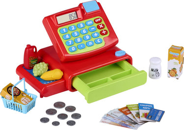 Eddy toys speelgoed kassa 25-delig - speelgoed kassa met geluid en rekenmachine - kinder kassa met speelgeld en pasjes - winkelkassa speelgoed voor winkeltje spelen
