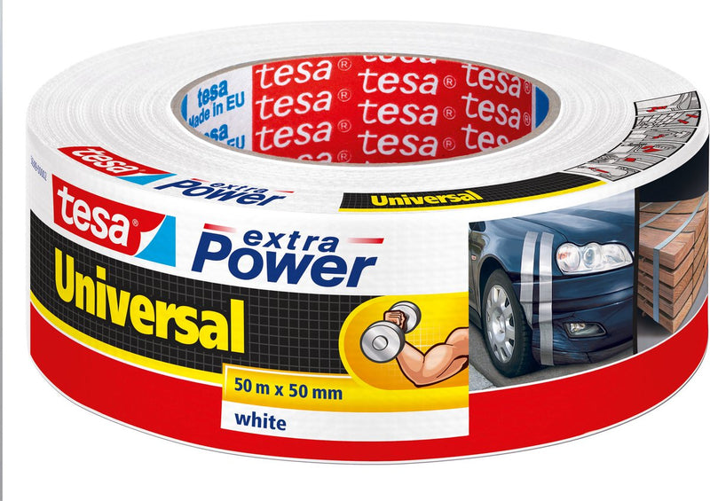 Afbeelding laden in galerijviewer, Tesa textieltape extra power universeel ducttape textielversterkt voor repareren – wit 50m x 50mm
