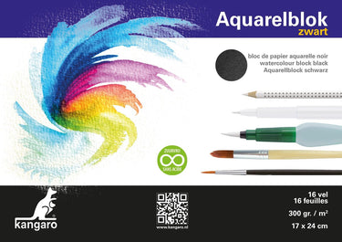 Kangaro aquarelpapier - 24x17cm - 300 grams - 16 vel - zwart - zuurvrij