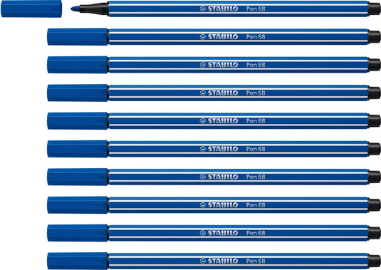 Stabilo pen 68 - premium viltstift - donkerblauw - doos 10 stuks