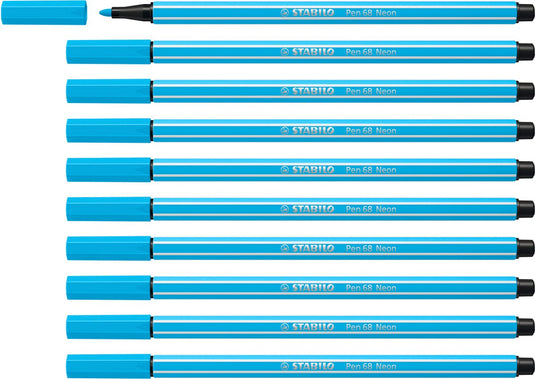 Stabilo pen 68 - premium viltstift - neon blauw - doos 10 stuks
