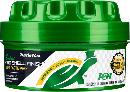 Turtle wax super hard shell paste wax - unieke mix van reinigingsmiddelen - verwijdert ingesleten vuil en lichte oxidatie - verbetert glansniveau - langdurige bescherming tegen alle weersinvloeden – 397gram