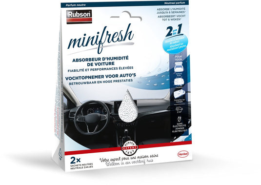 Rubson minifresh auto 2 x 50 g – vochtabsorber voor auto – tegen condens geurtjes – voor kleine ruimtes – zonder elektriciteit