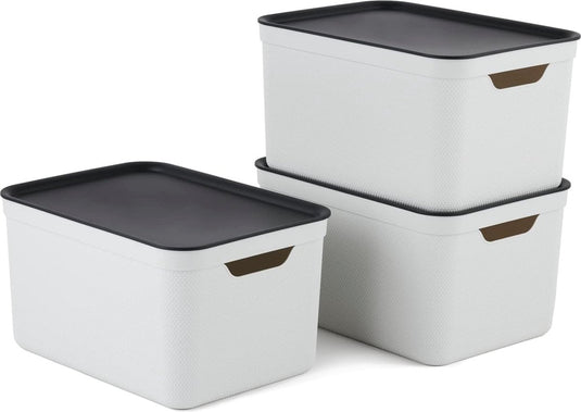 Rotho jive opbergboxen set van 3 opbergdozen 16 l met deksel, kunststof (pp gerecycled), wit antraciet, 3 x 16 l (37,5 x 27,8 x 29,8 cm)