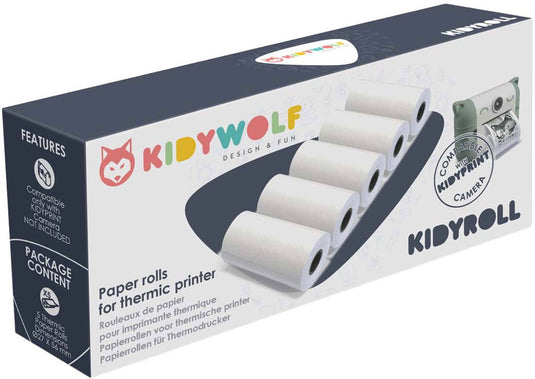 Kidywolf kidyroll klassiek thermisch papier voor kidyprint k-print– 5 rollen, 300 afdrukken, navulling voor kinder instant camera