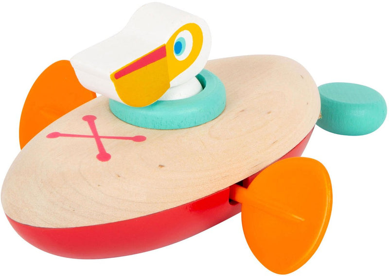 ギャラリービューアに画像をロードする, Small foot - badspeelgoed houten kano pelikaan opwindbaar
