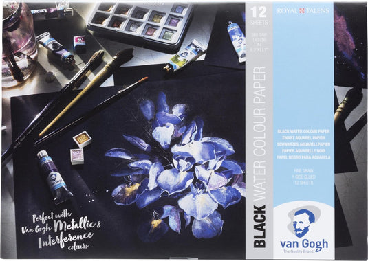 Van gogh zwart blok met aquarelverfpapier 12 vellen 360 g formaat 29,7 x 21 cm (a4) - fsc mix