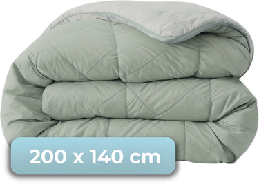 Hush. living hush living - wasbaar dekbed tweekleurig design sage green light grey - 140x200 cm – 300 gsm - inclusief bijpassende kussensloop