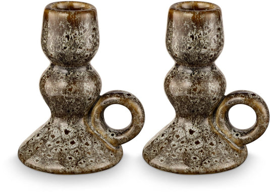 Vtwonen - set van 2 - kandelaren - keramiek - groen - 9x7x10.5cm