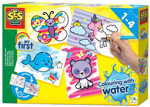 Ses creative - my first - kleuren met water - fantasie dieren – verven - zonder geknoei - inclusief 4 kleurplaten en kwast - steeds opnieuw te gebruiken – 1 tot 4 jaar