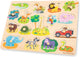 New classic toys ® houten grote knoppuzzel safari - 16 puzzelstukjes - fsc - houten puzzel met knopjes - educatief peuterspeelgoed - vanaf 24 maanden