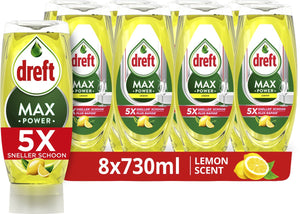 Dreft maxpower lemon vloeibaar afwasmiddel - 8 x 730 ml
