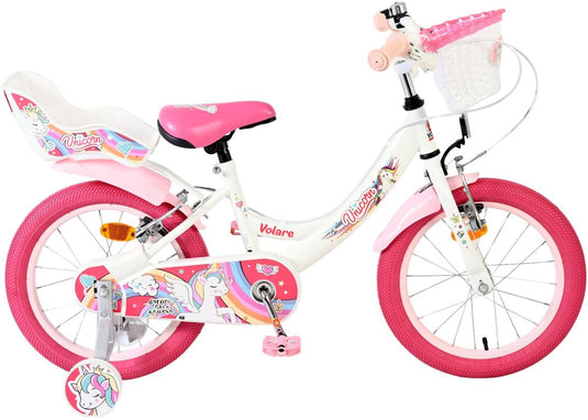 Volare unicorn kinderfiets - meisjes - 16 inch - wit - twee handremmen