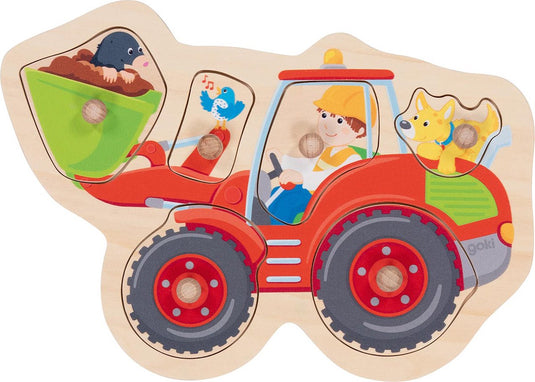 Goki steekpuzzel - wiellader - 6 delen - 28x19x2,4cm - hout - 1+
