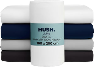 Hush. living hush living - hoeslaken percale 160x200+30cm - 100% katoen - 200tc - extra fris en koel - sterk en slijtvast - elastiek rondom - wit