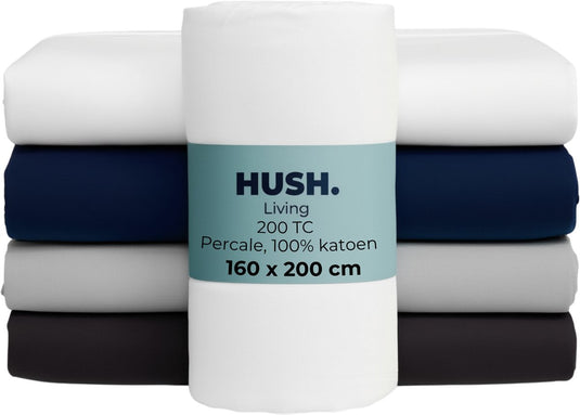 Hush. living hush living - hoeslaken percale 160x200+30cm - 100% katoen - 200tc - extra fris en koel - sterk en slijtvast - elastiek rondom - wit