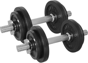 Tunturi dumbells gietijzer totaal 20kg - halterset met schroefsluiting - dumbbell set - 2 halterstangen - 30mm - incl. gratis fitness app