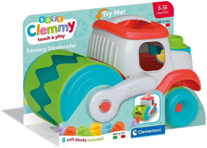 Afbeelding laden in galerijviewer, Clementoni baby soft clemmy stoomwals voertuig met blokken, 9dlg.
