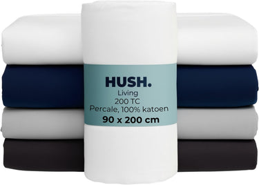 Hush. living hush living - hoeslaken percale 90x200+30cm - 100% katoen - 200tc - extra fris en koel - sterk en slijtvast - elastiek rondom - wit