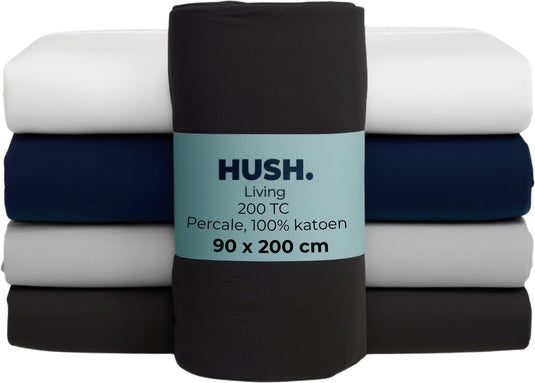 Hush. living hush living - hoeslaken percale 90x20xx+30cm - 100% katoen - 200tc - extra fris en koel - sterk en slijtvast - elastiek rondom - antraciet