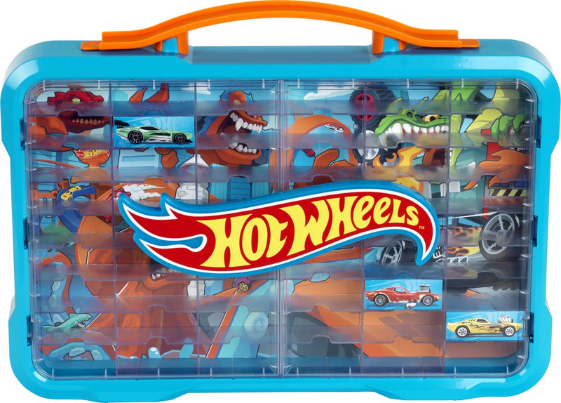 Afbeelding laden in galerijviewer, Klein toys hot wheels - verzamelkoffer - vitrine - geschikt voor 54 auto's - blauw oranje
