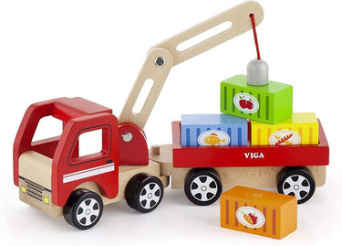 Viga toys houten kraanwagen met accessoires 29 cm rood