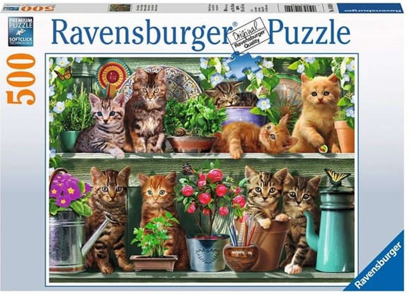 Afbeelding laden in galerijviewer, Ravensburger puzzel dieren katjes in het rek - 500 stukjes.
