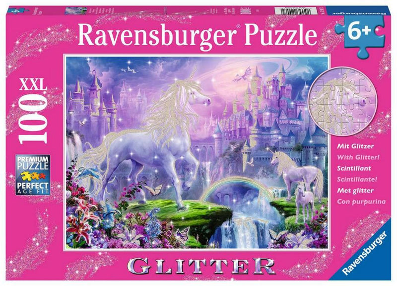 Afbeelding laden in galerijviewer, Ravensburger puzzel koninkrijk van de eenhoorns (glitter) - legpuzzel - 100 stukjes
