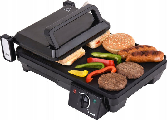 Lund professional elektrische tafelgrill elektrische bakplaat - grill apparaat - grillplaat - 40.5 x 25cm - 2000w - zwart
