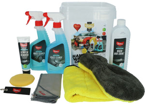 Valma poetspakket - 8 delig - emmer - wash shine - krasverwijderaar - velgenreiniger - ruitenreiniger - washandschoen - glasdoek - applicator pad - microvezel finishdoek