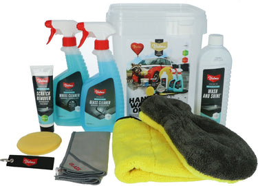 Valma poets emmer - 8 delig - wash shine - krasverwijderaar - velgenreiniger - ruitenreiniger - washandschoen - glasdoek - applicator pad - microvezel finishdoek