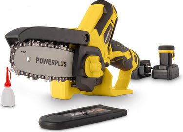 Powerplus accu-mini-kettingzaag powxg1045 - snoeizaag op batterij van 12 v, met accu en lader, zaagblad van 10 cm met 14, tuingereedschap