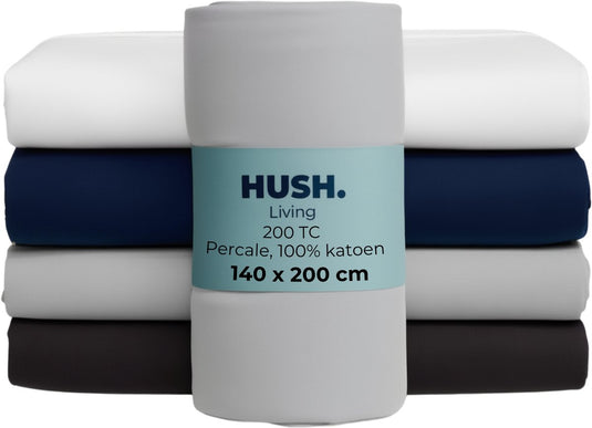 Hush. living hush living - hoeslaken percale 140x200+30cm - 100% katoen - 200tc - extra fris en koel - sterk en slijtvast - elastiek rondom - lichtgrijs