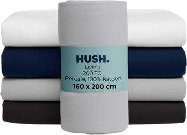 Hush. living hush living - hoeslaken percale 160x200+30cm - 100% katoen - 200tc - extra fris en koel - sterk en slijtvast - elastiek rondom - lichtgrijs