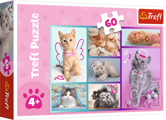 Trefl legpuzzel - schattige katten - 60 stukjes - kleurrijk karton.