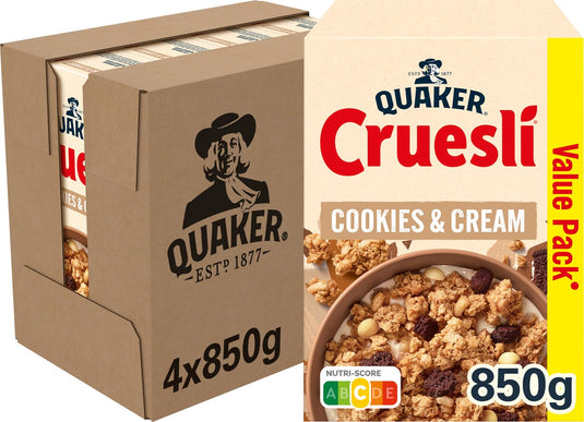 Quaker cruesli cookies cream - ontbijtgranen - 4 x 800 gram